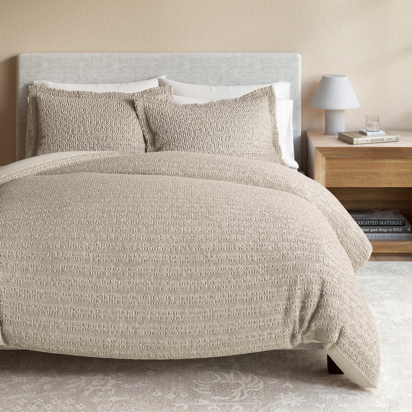 100% Cotton Honeycomb Waffle Textured Duvet Cover with Pillow Shams
