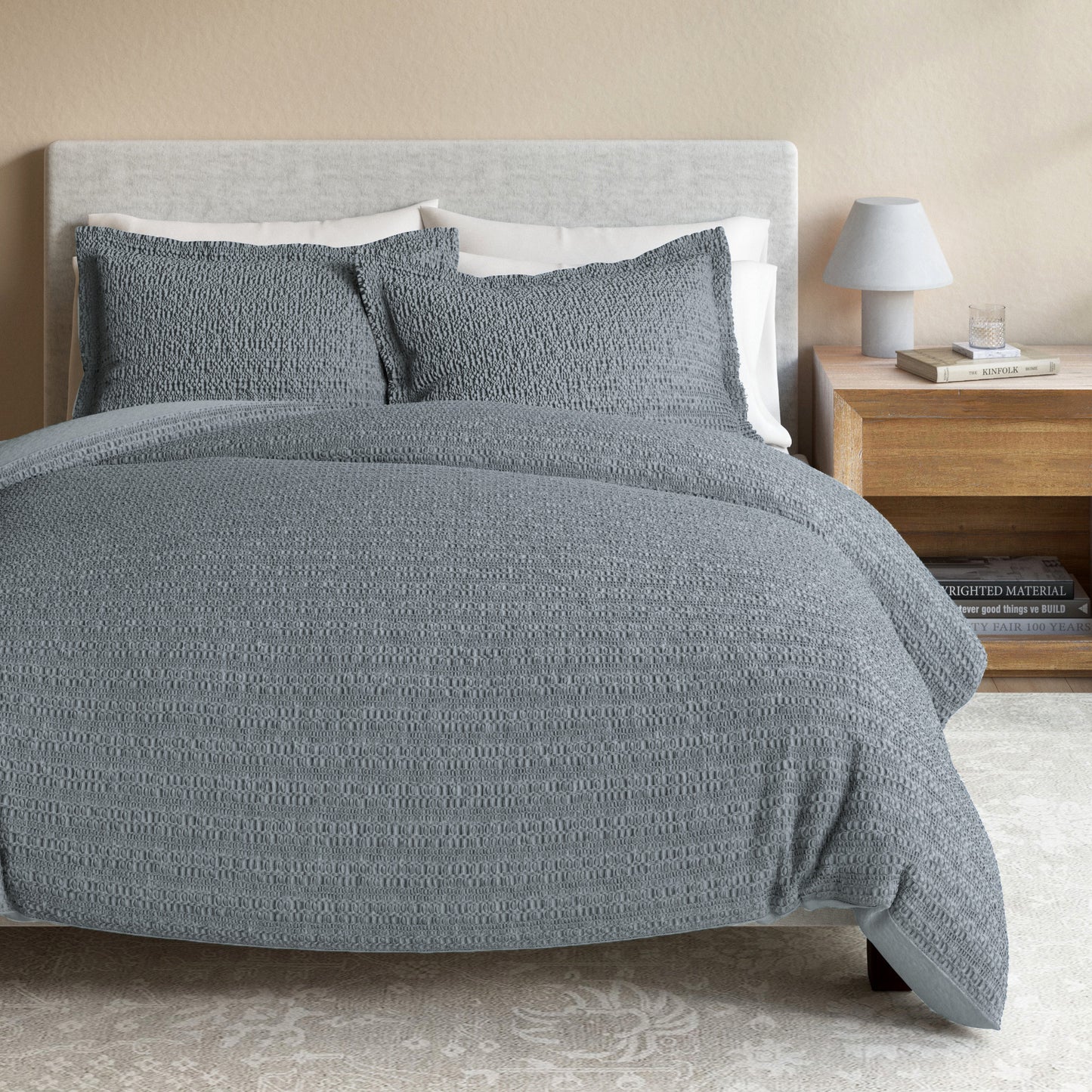 100% Cotton Honeycomb Waffle Textured Duvet Cover with Pillow Shams