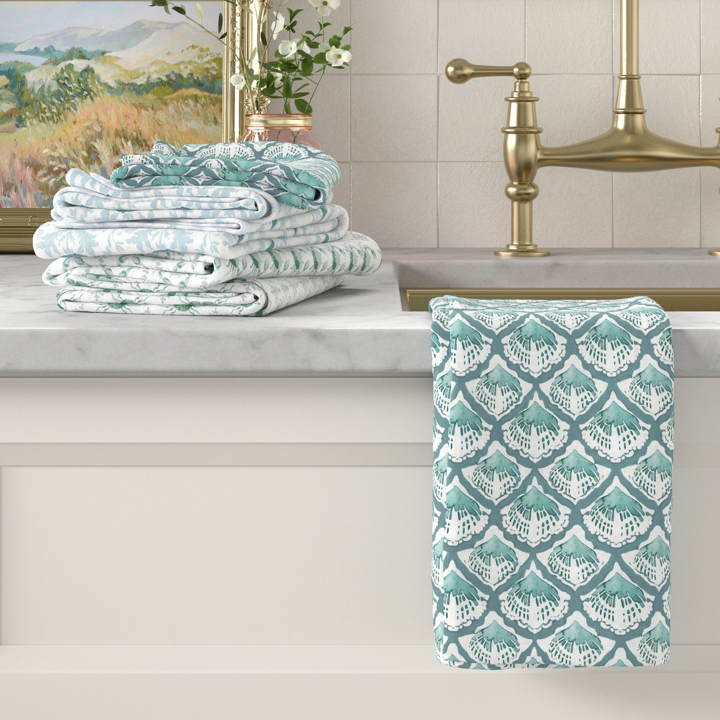 100% Cotton Coastal Kitchen Dish Towel Set (Set of 6)