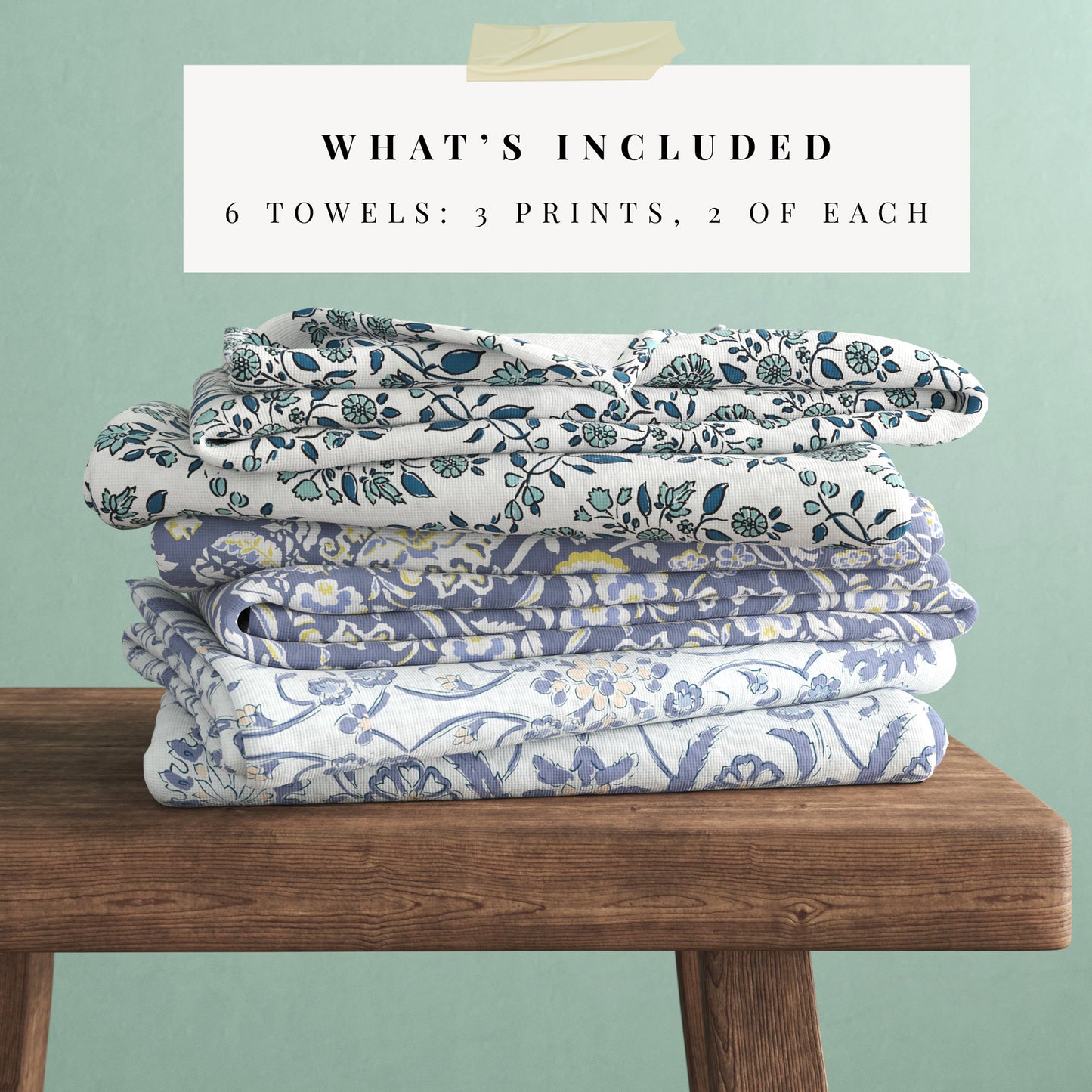 100% Cotton Floral Kitchen Dish Towel Set (Set of 6)