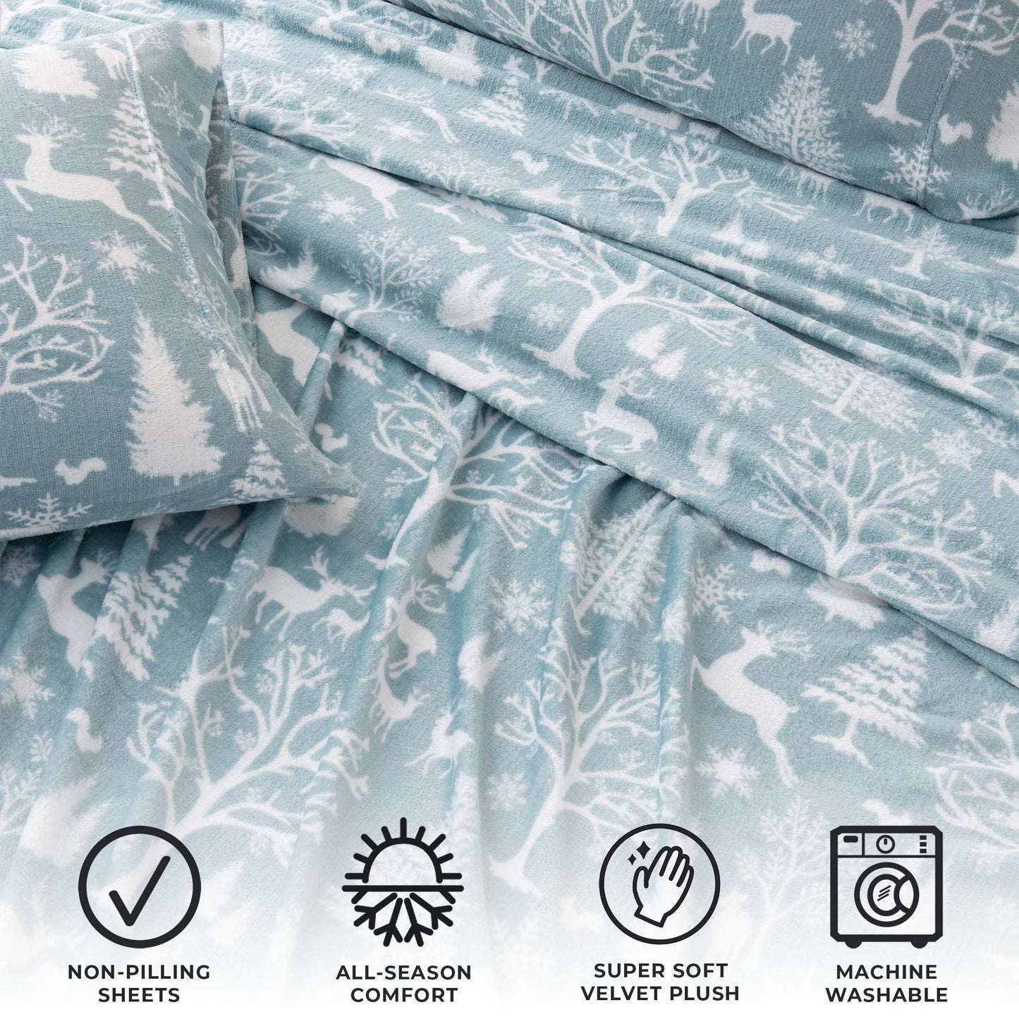 4-Piece Winter Printed Plush Sheet - Velvet Luxe Collection