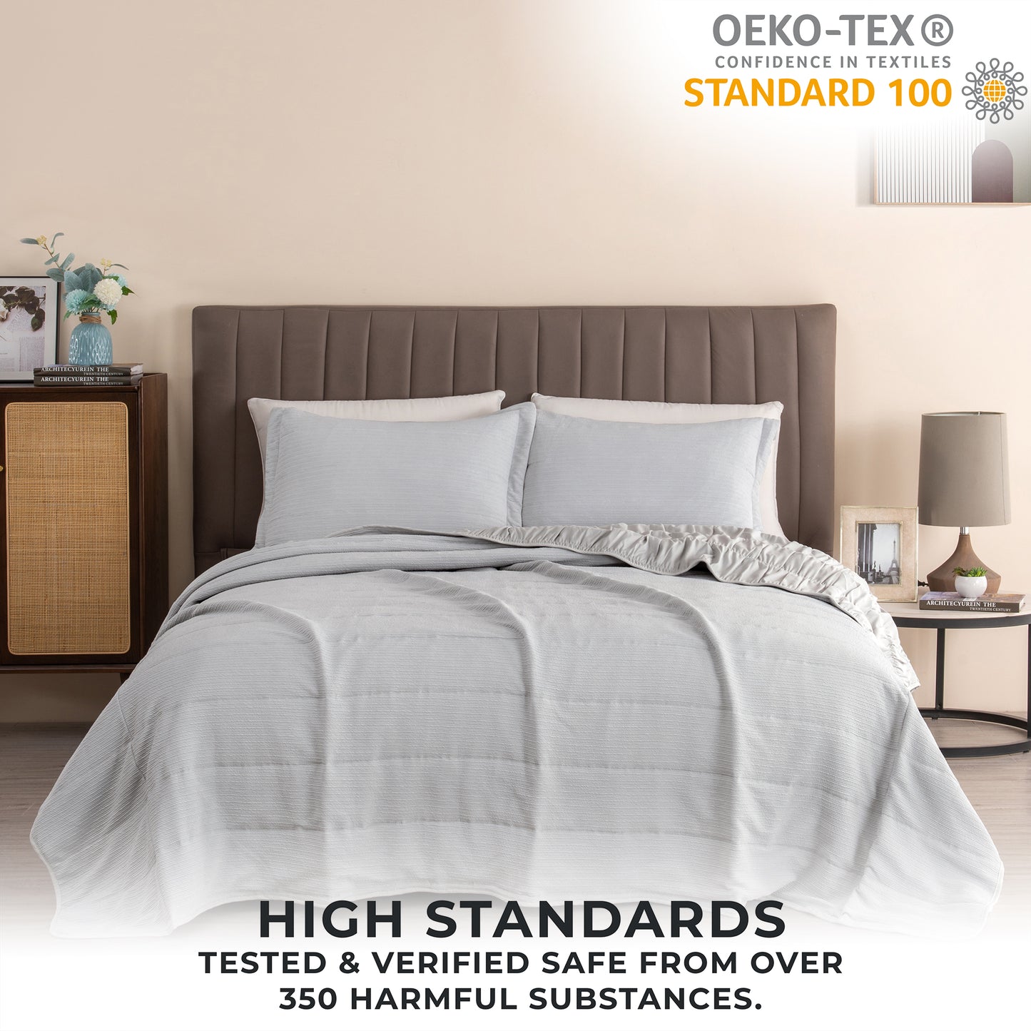 3 Piece Textured Striped Quilt Set - Ellie Collection