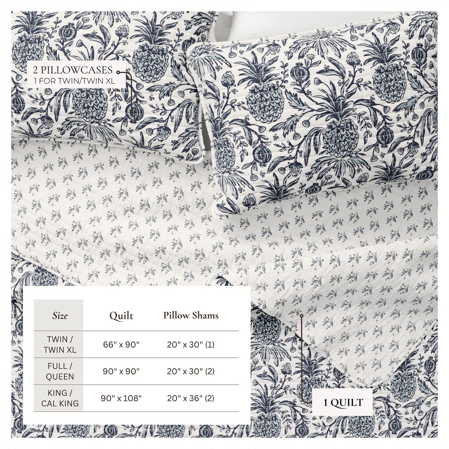 Coastal Printed Cotton Quilt Set - Bernice Collection