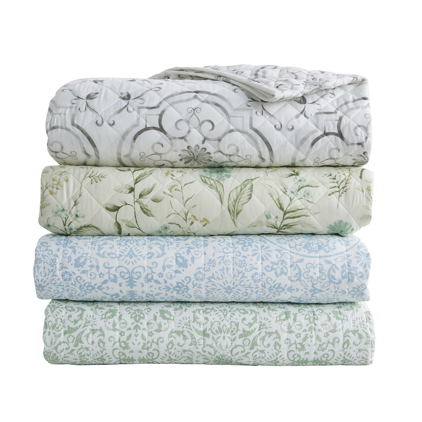 Floral Medallion Printed Microfiber Quilt Set - Kaleigh Collection