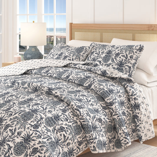 Coastal Printed Cotton Quilt Set - Bernice Collection
