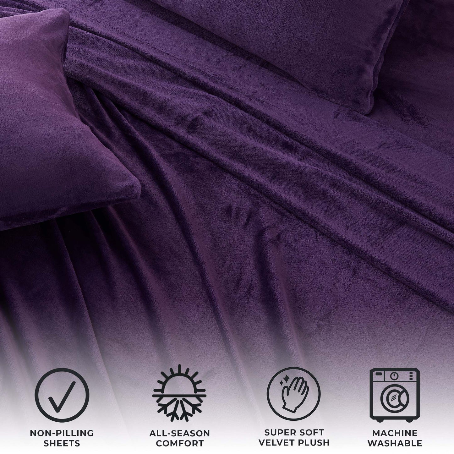 4-Piece Solid Jewel-Toned Plush Sheet - Velvet Luxe Collection