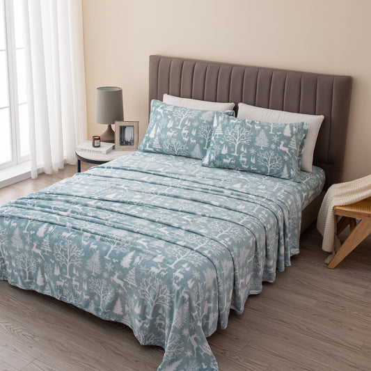 4-Piece Winter Printed Plush Sheet - Velvet Luxe Collection