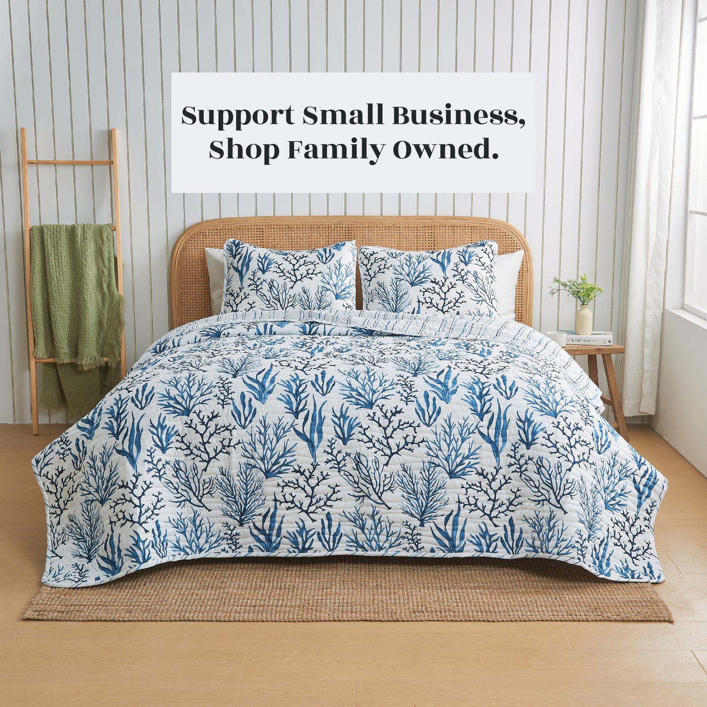 Coastal Navy Coral Quilt Set - Saelia Collection