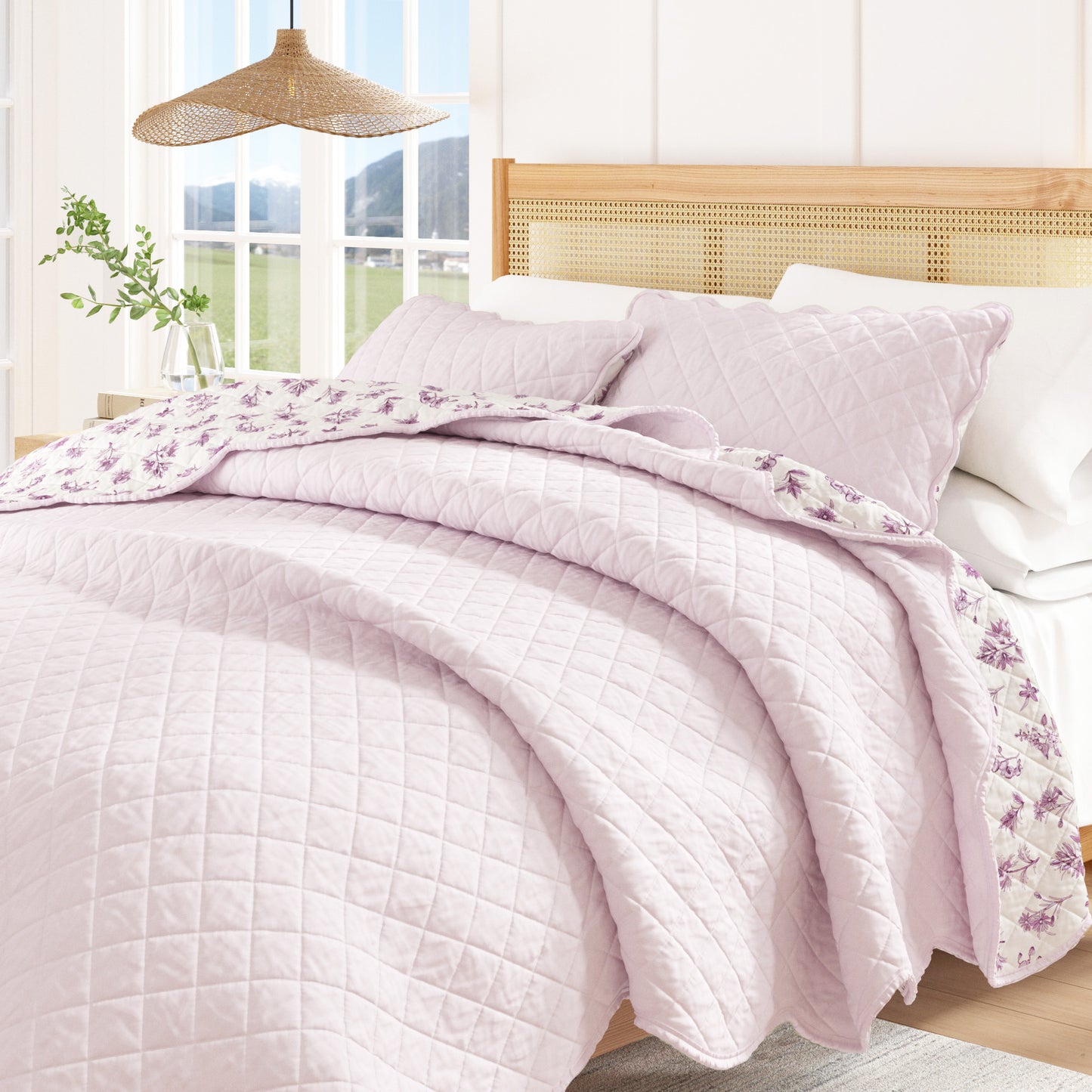 Floral Print & Scallopeded Edge Cotton Quilt Set - Sandie Collection