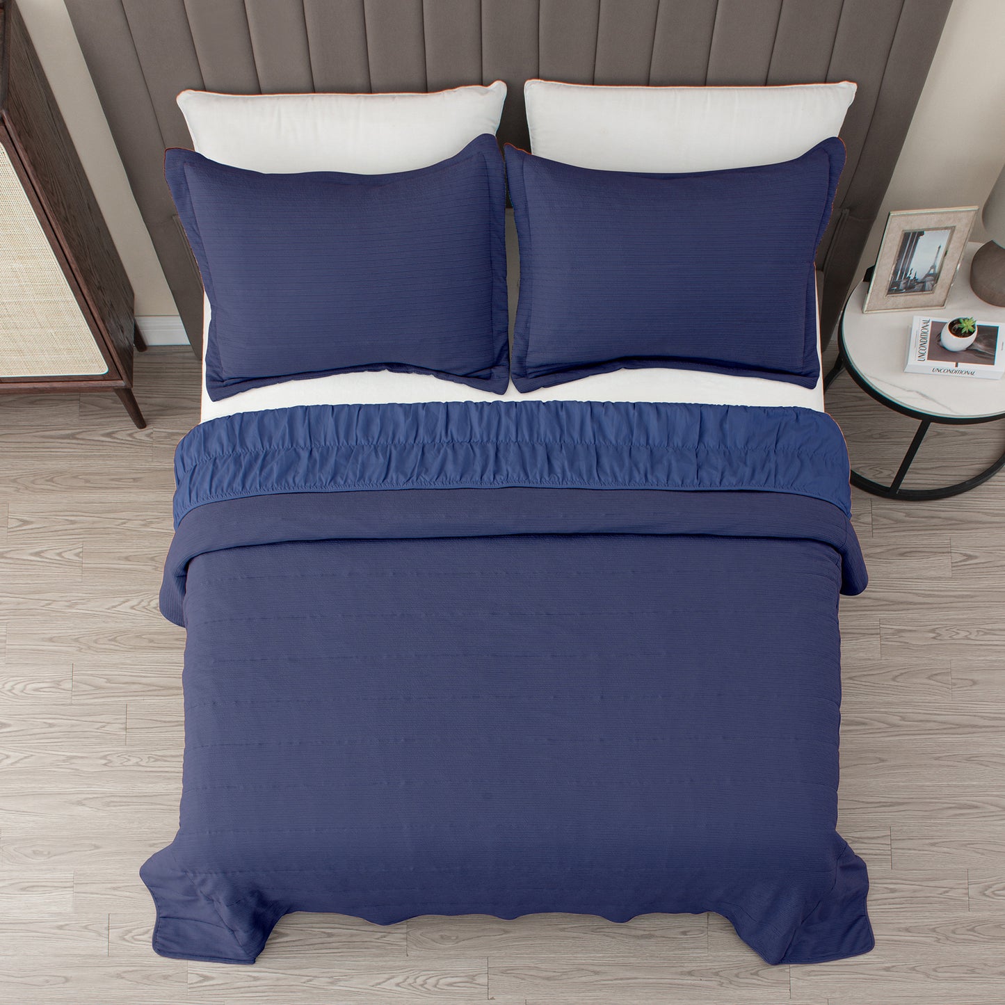 3 Piece Textured Striped Quilt Set - Ellie Collection