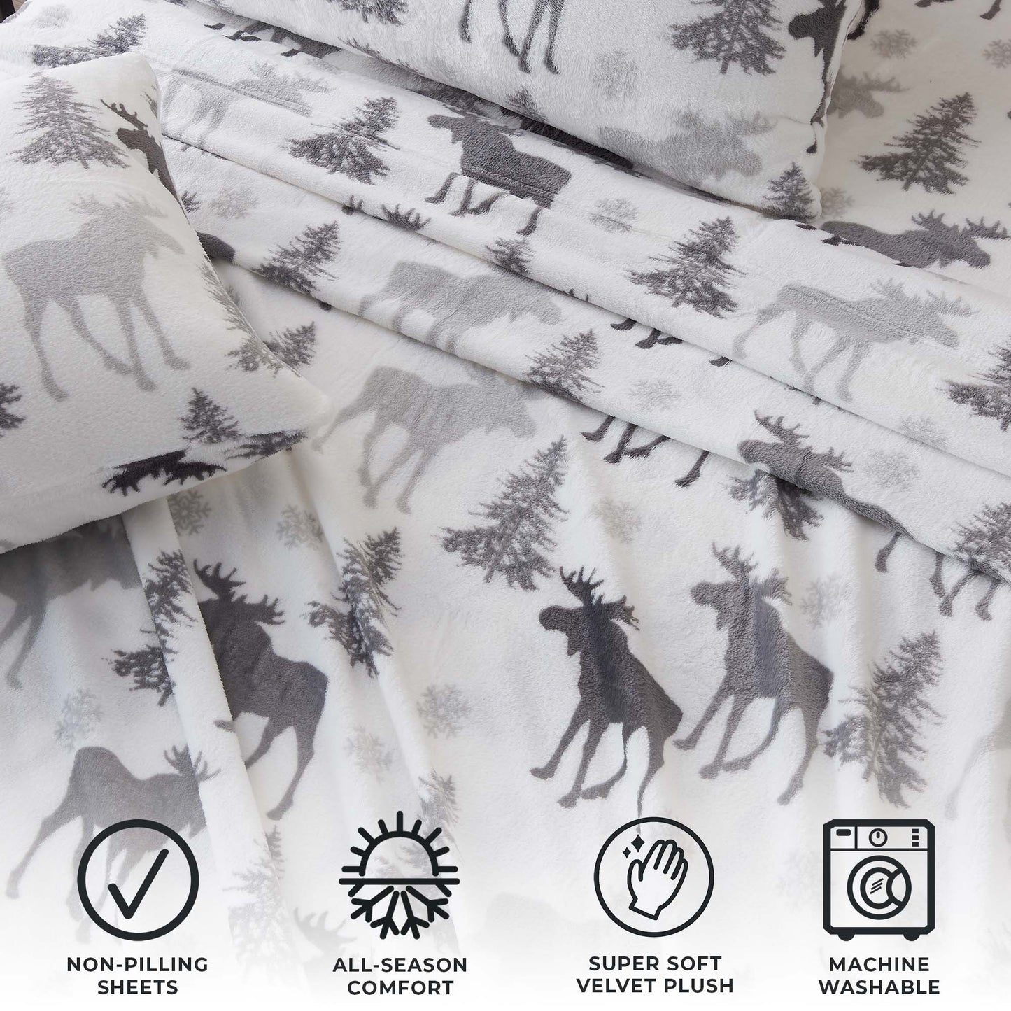 4-Piece Winter Printed Plush Sheet - Velvet Luxe Collection