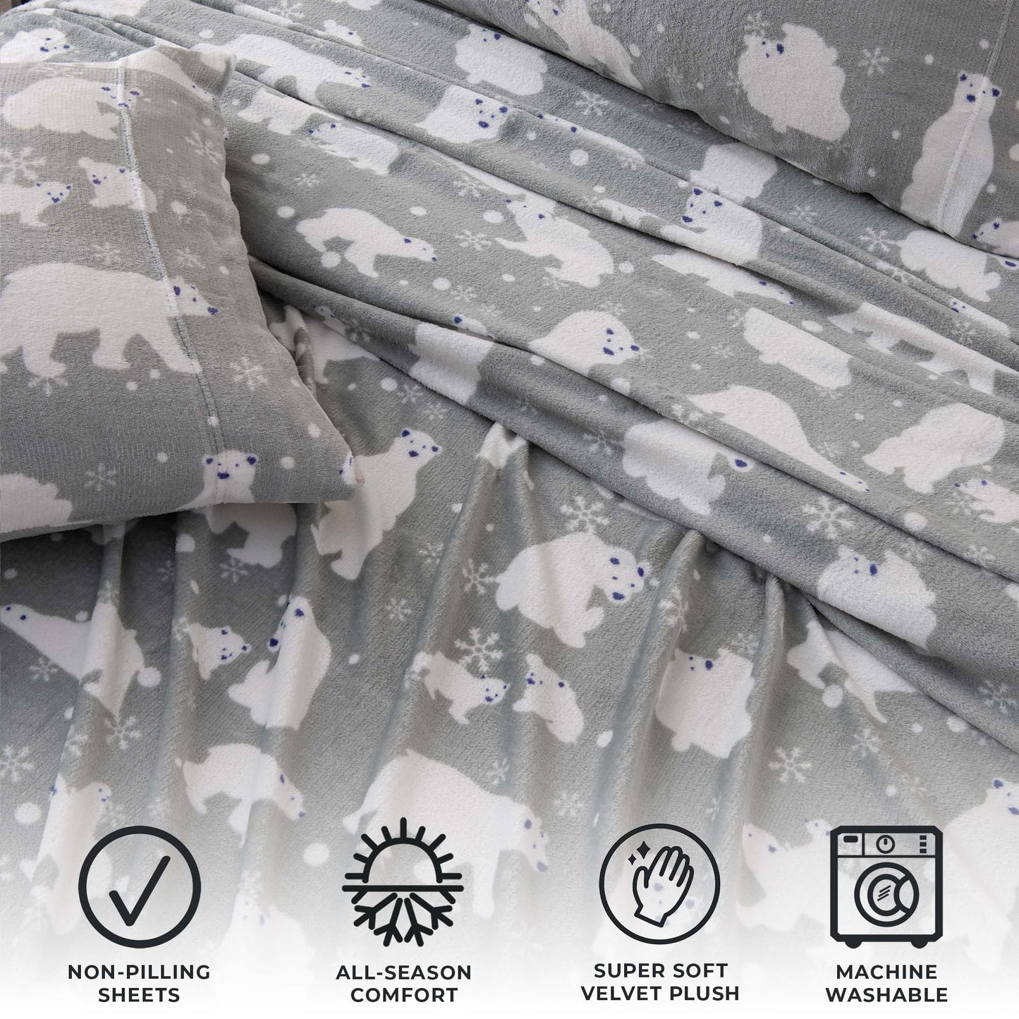 4-Piece Winter Printed Plush Sheet - Velvet Luxe Collection