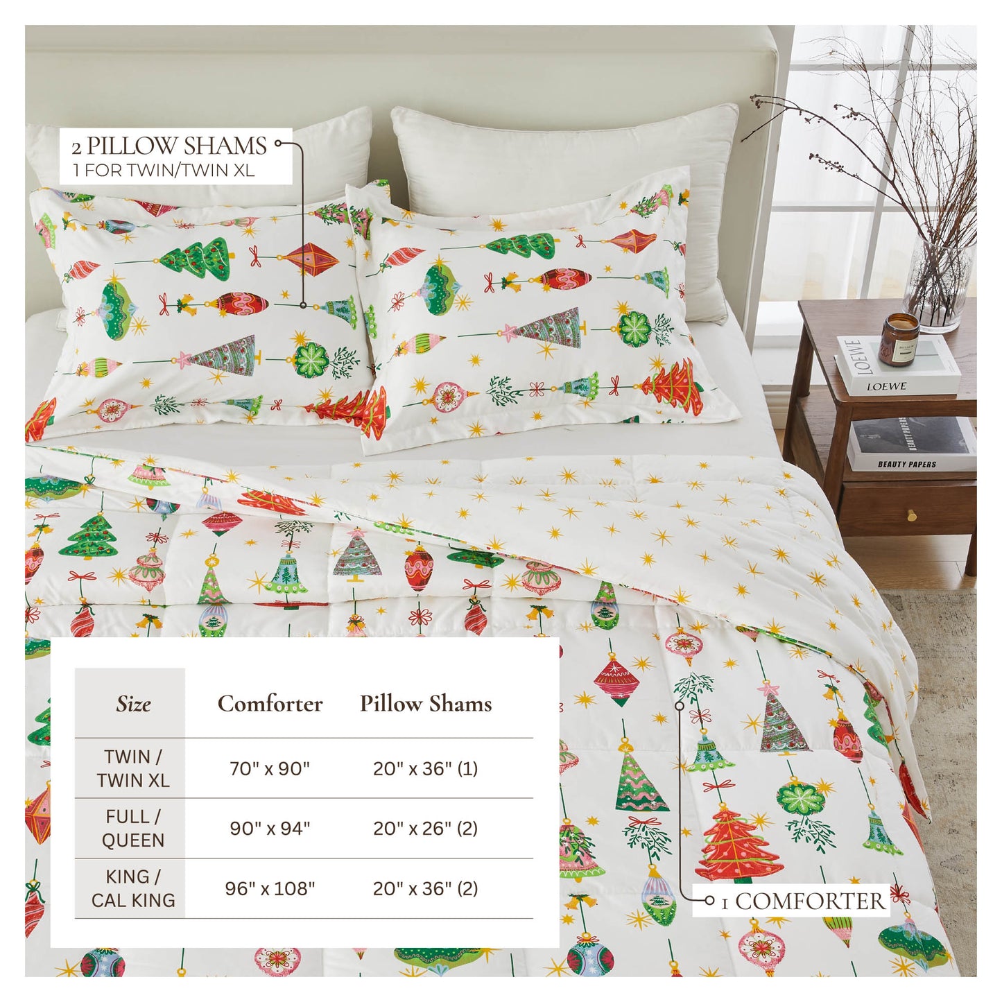 Reversible Christmas Comforter and Sham Set - Holiday / Lodge Odette Collection