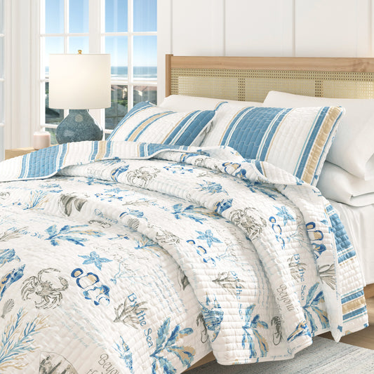 Stripe & Ocean Story Coastal Quilt Set - New Castle Collection