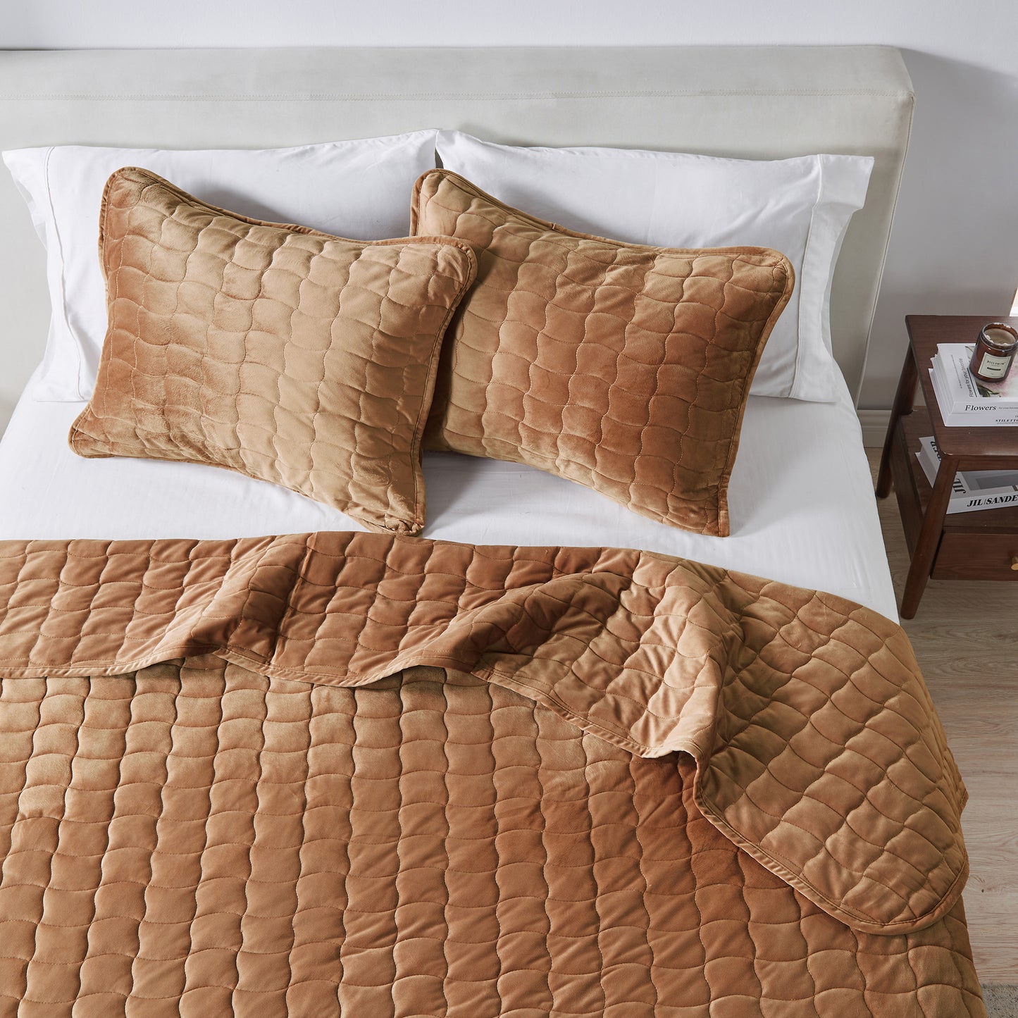 Velvet Box-Stitched Quilt Set - Vivica Collection