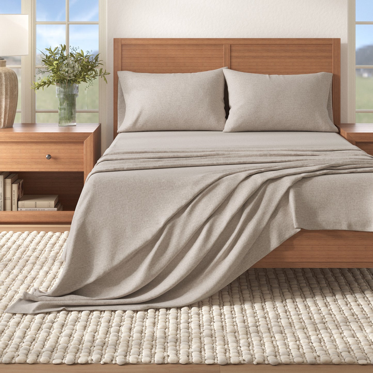 4 Piece Heathered Solid Flannel Sheet Sets - Anders Collection