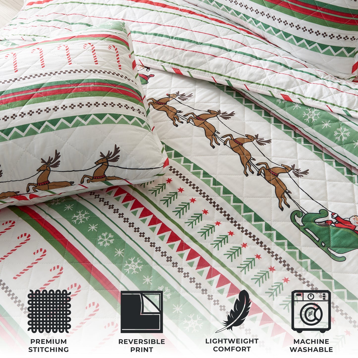 3-Piece Christmas Quilt - Festive Collection