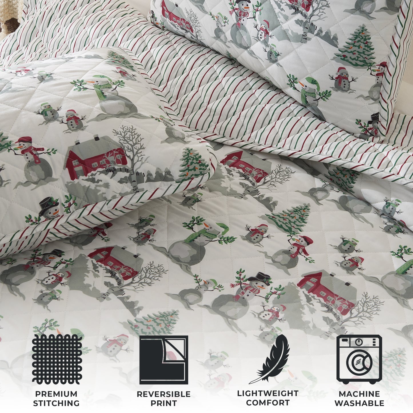3 Piece Holiday Printed Quilt - Alfie Collection