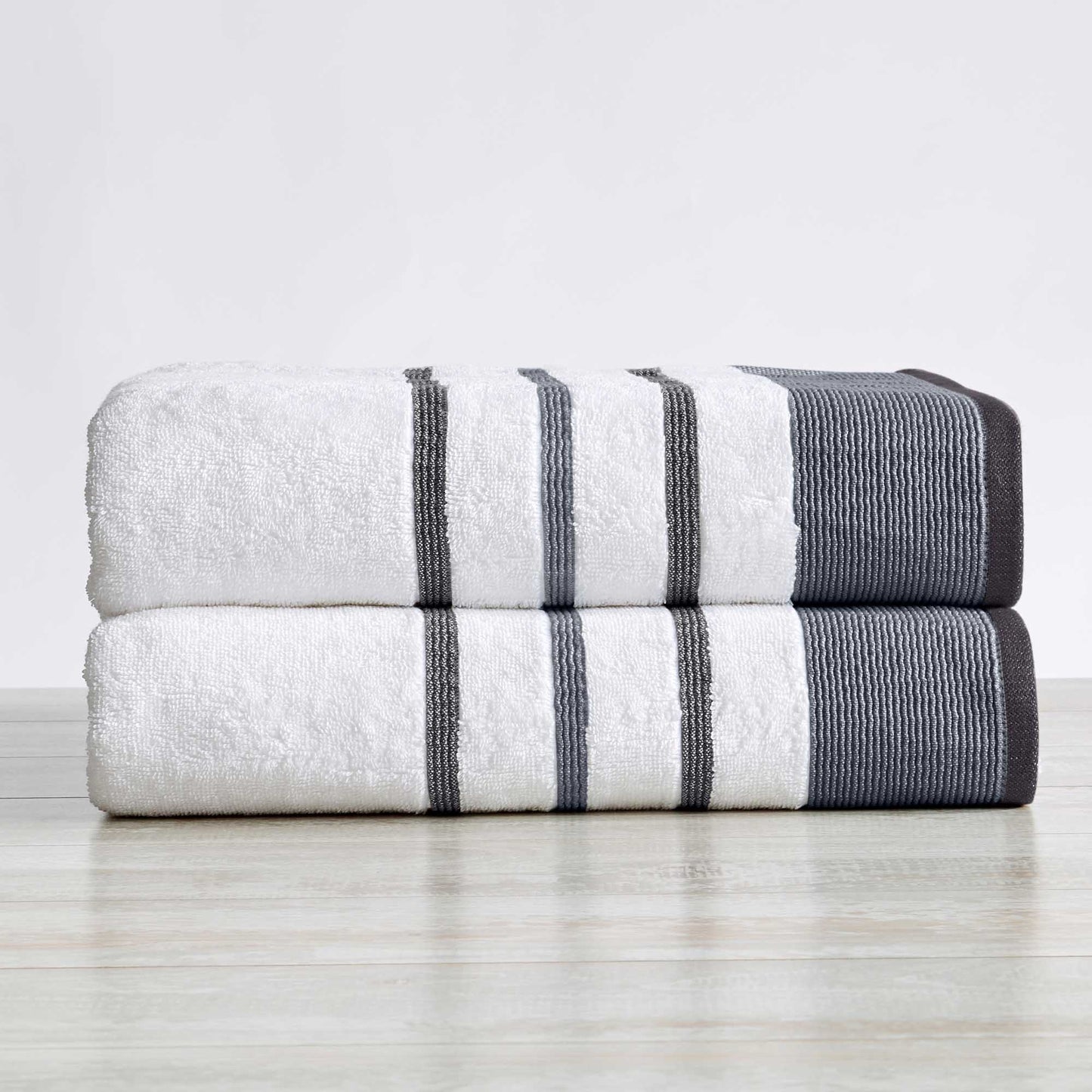 2 Pack Cotton Stripe Bath Sheet Set - Noelle Collection