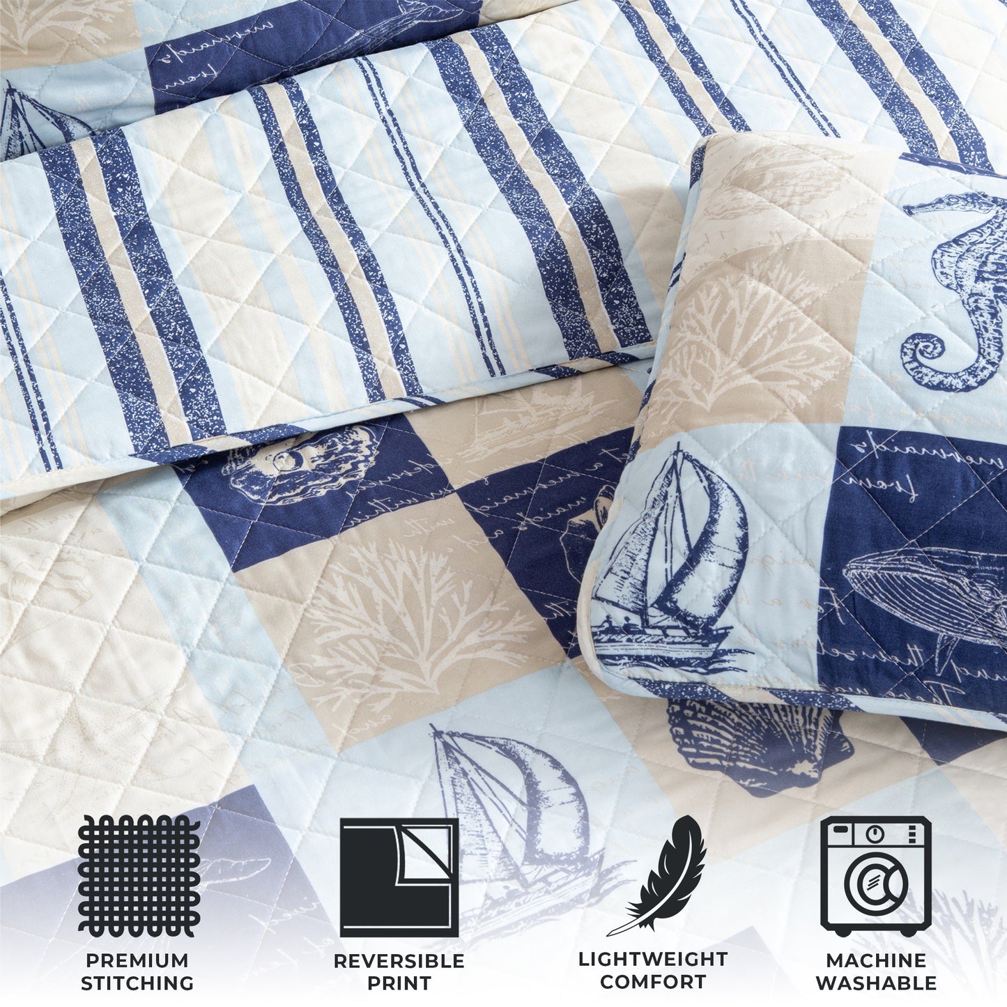 Caspian Collection 3 Piece Coastal Patchwork Quilt Set