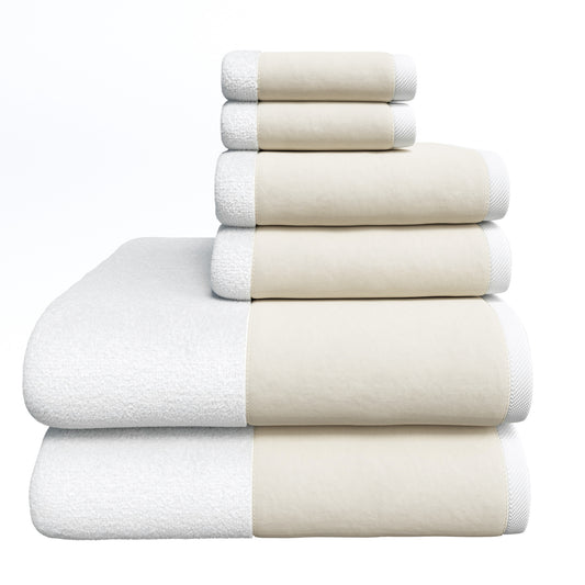 100% Cotton Linen Like Border Bath Towel Set