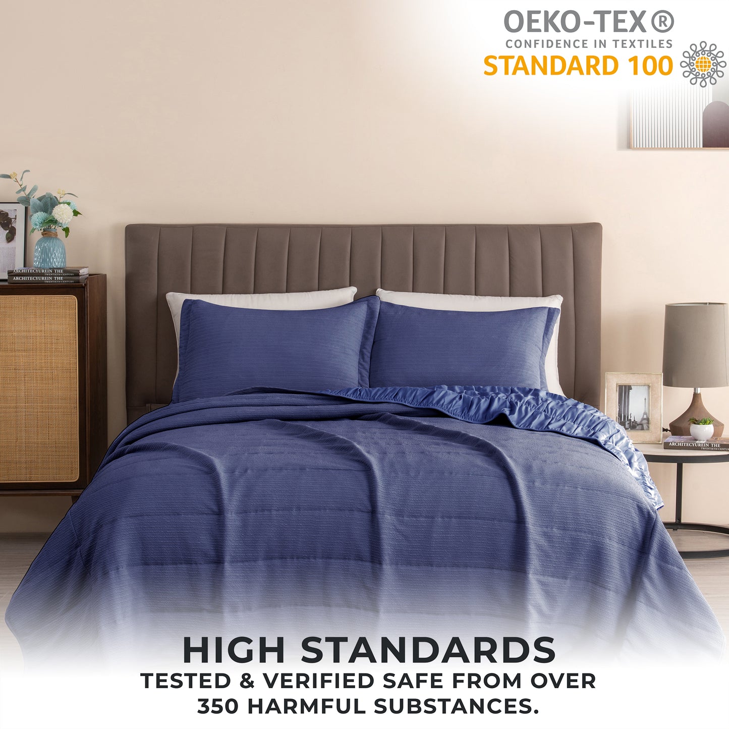 3 Piece Textured Striped Quilt Set - Ellie Collection
