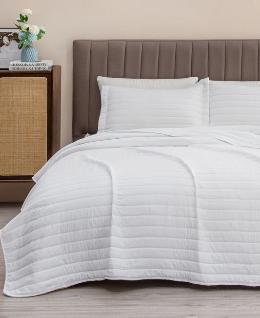 3-Piece Solid Striped Quilt - Virginia Collection