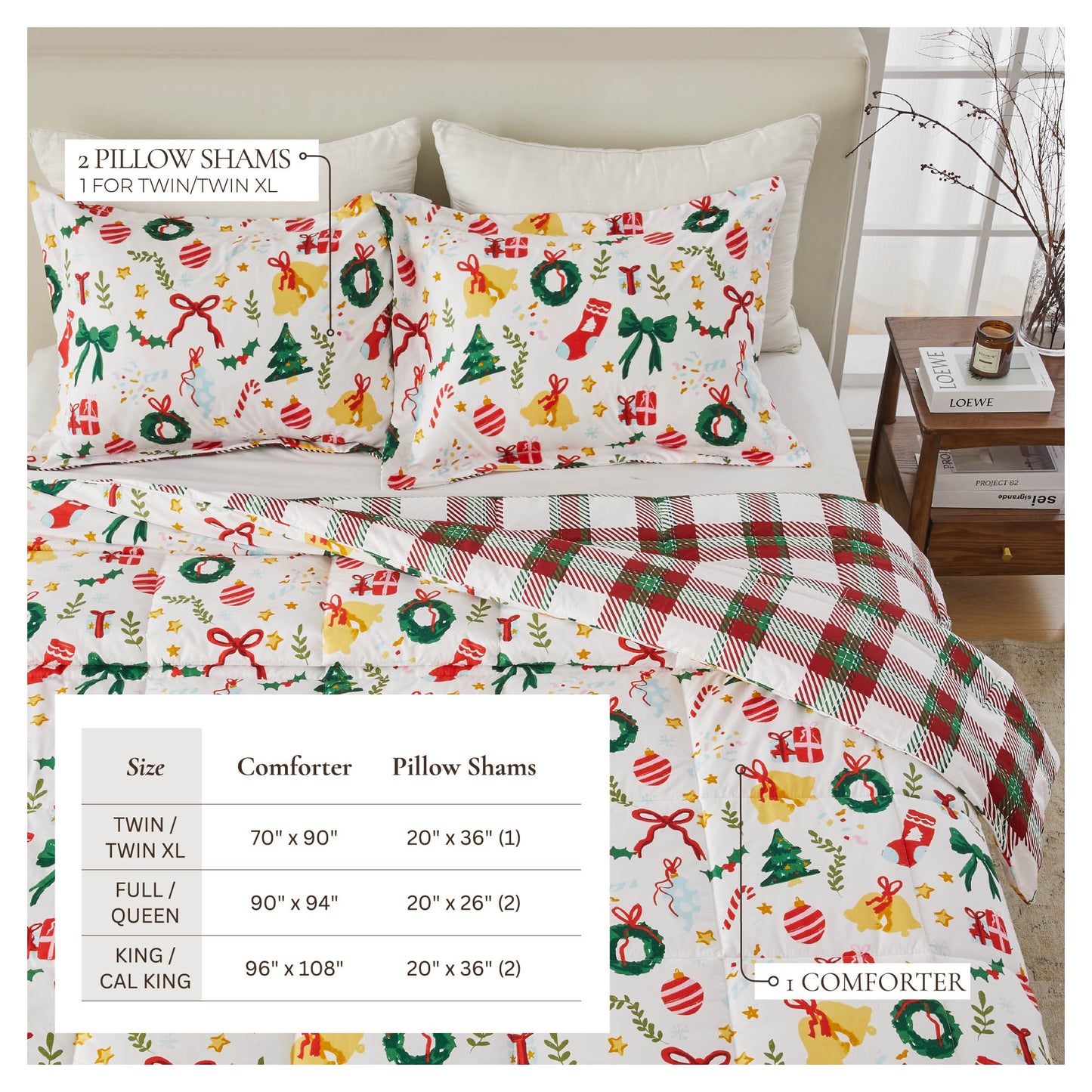 Reversible Christmas Comforter and Sham Set - Holiday / Lodge Odette Collection