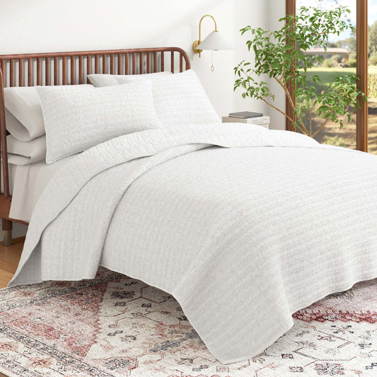 100% Cotton Honeycomb Waffle Garment Washed Quilt Set - Genevieve Collection