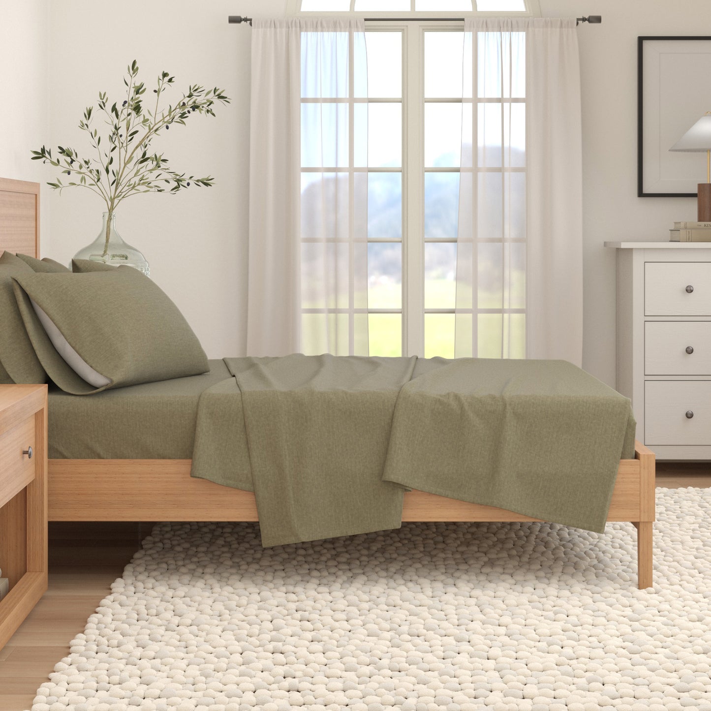 4 Piece Heathered Solid Flannel Sheet Sets - Anders Collection