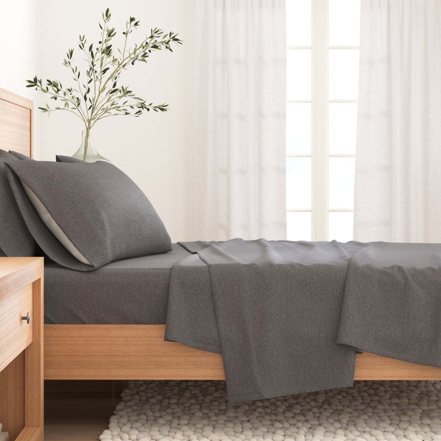 4 Piece Heathered Solid Flannel Sheet Sets - Anders Collection