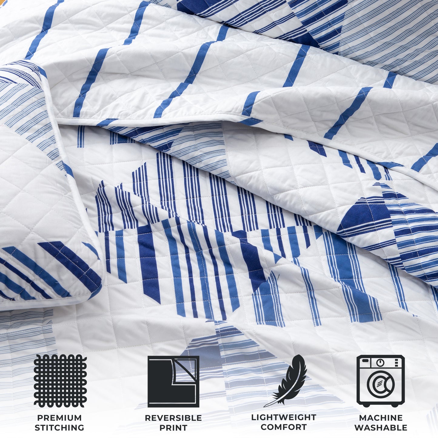 3-Piece Navy Stripe Quilt - Midnight Bay Collection