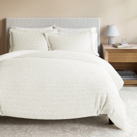 100% Cotton Honeycomb Waffle Textured Duvet Cover with Pillow Shams