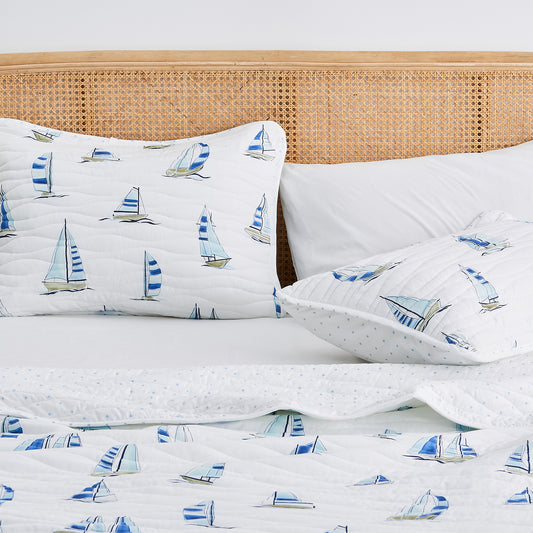 Coastal Blue Sailboat Quilt Set - Marzano Collection