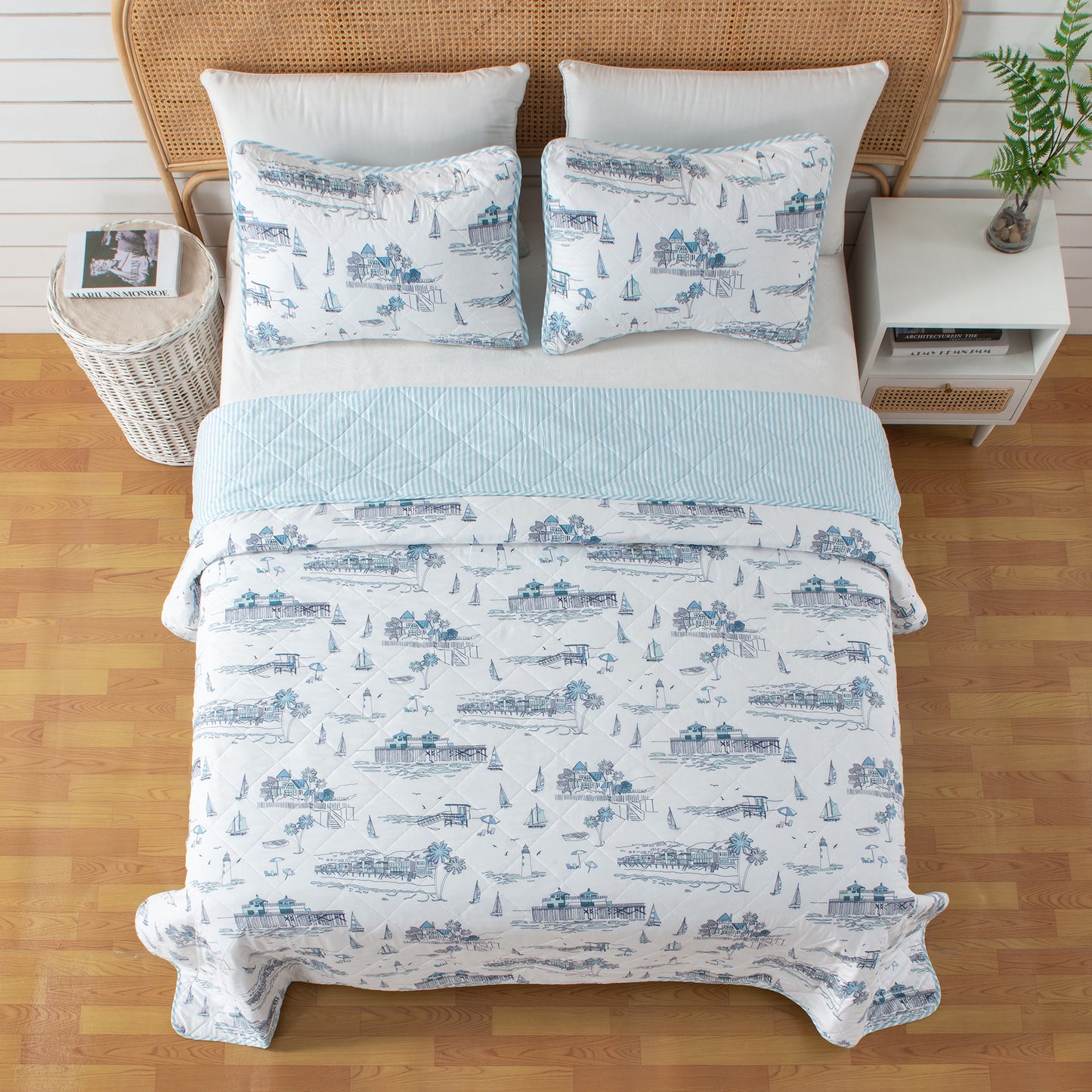 3-Piece Coastal Toile Quilt Set - Cape Elizabeth Collection