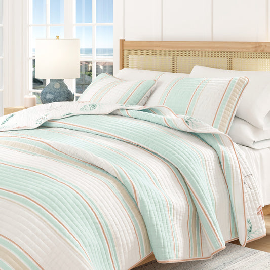 Coastal Printed Cotton Quilt Set - St. Augustine Collection