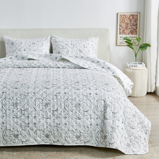 Watercolor Floral Printed Microfiber Quilt Set - Florence Collection
