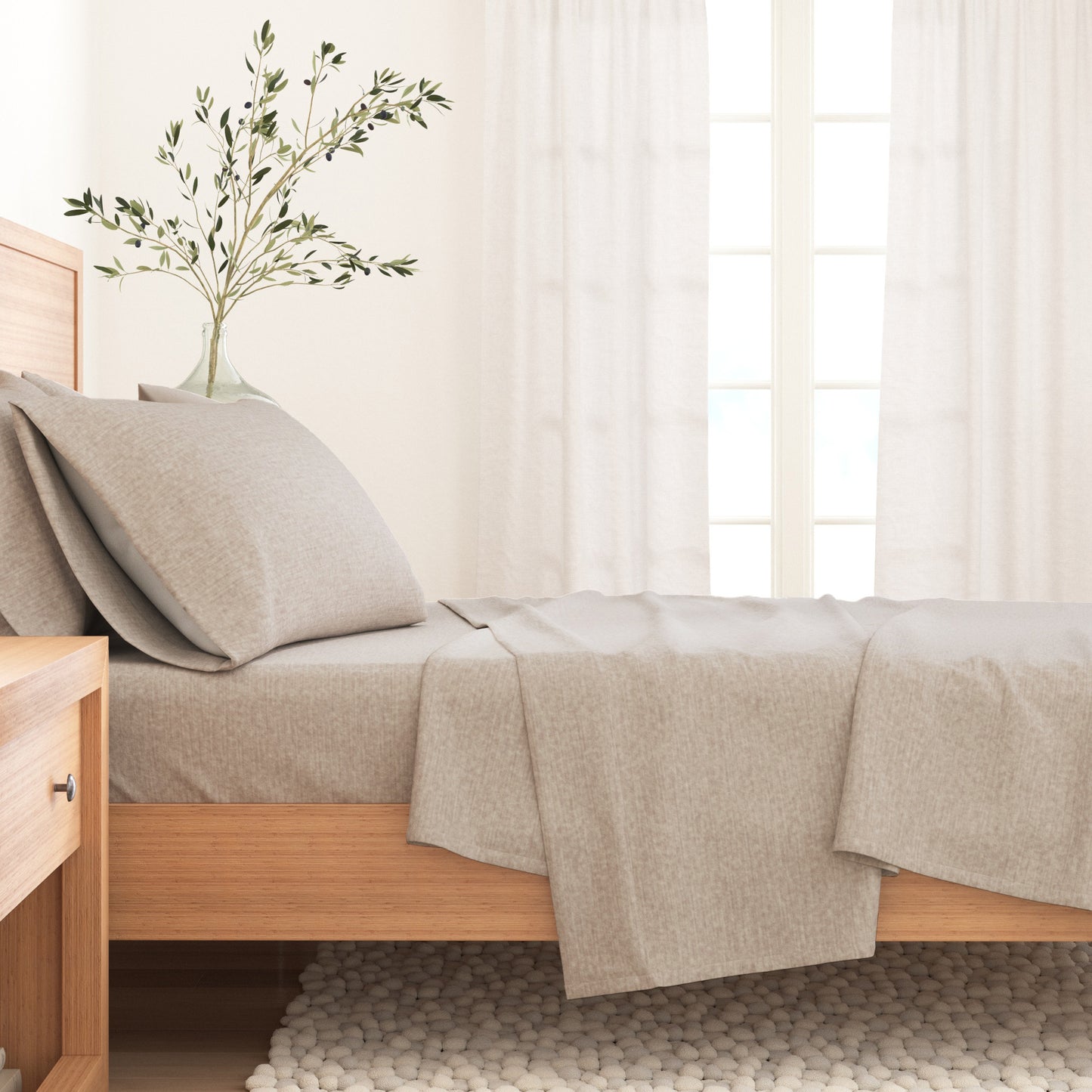 4 Piece Heathered Solid Flannel Sheet Sets - Anders Collection