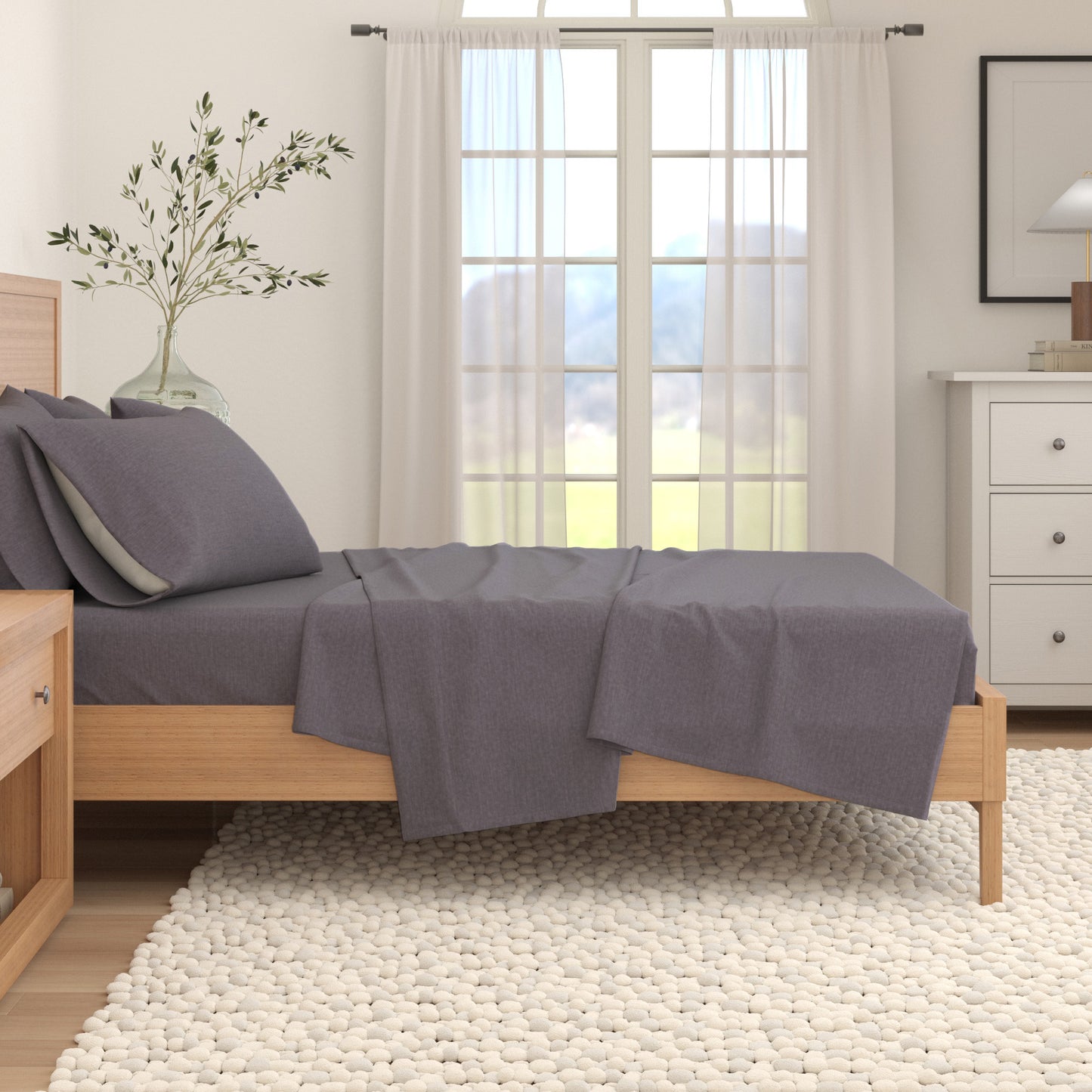 4 Piece Heathered Solid Flannel Sheet Sets - Anders Collection