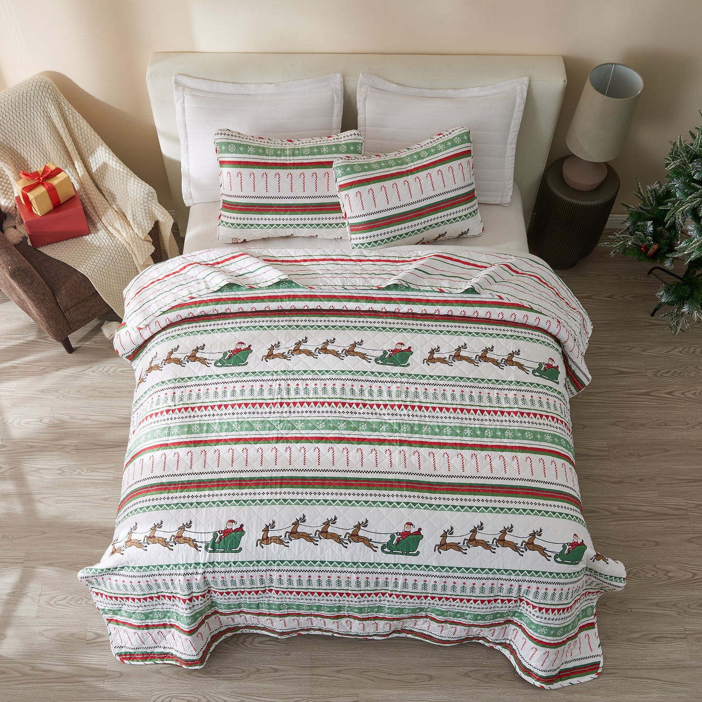 3-Piece Christmas Quilt - Festive Collection