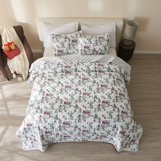 3 Piece Holiday Printed Quilt - Alfie Collection