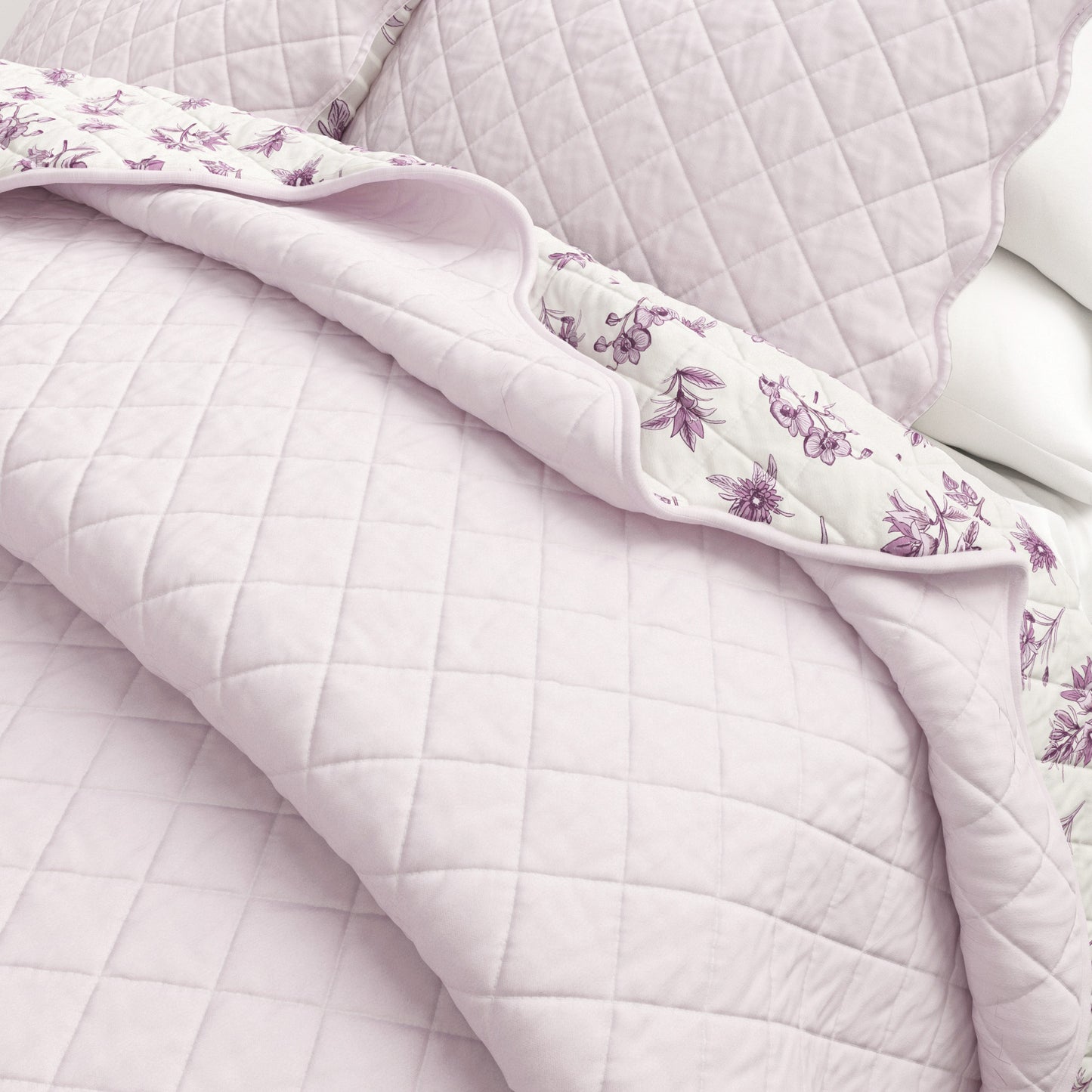 Floral Print & Scallopeded Edge Cotton Quilt Set - Sandie Collection
