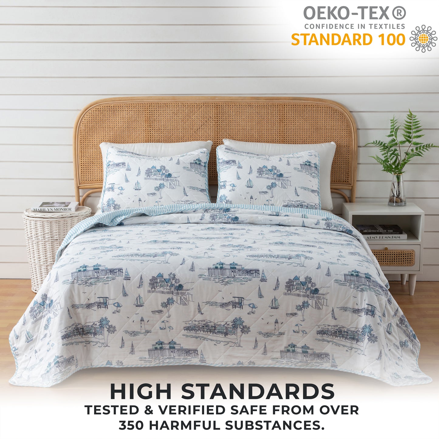 3-Piece Coastal Toile Quilt Set - Cape Elizabeth Collection