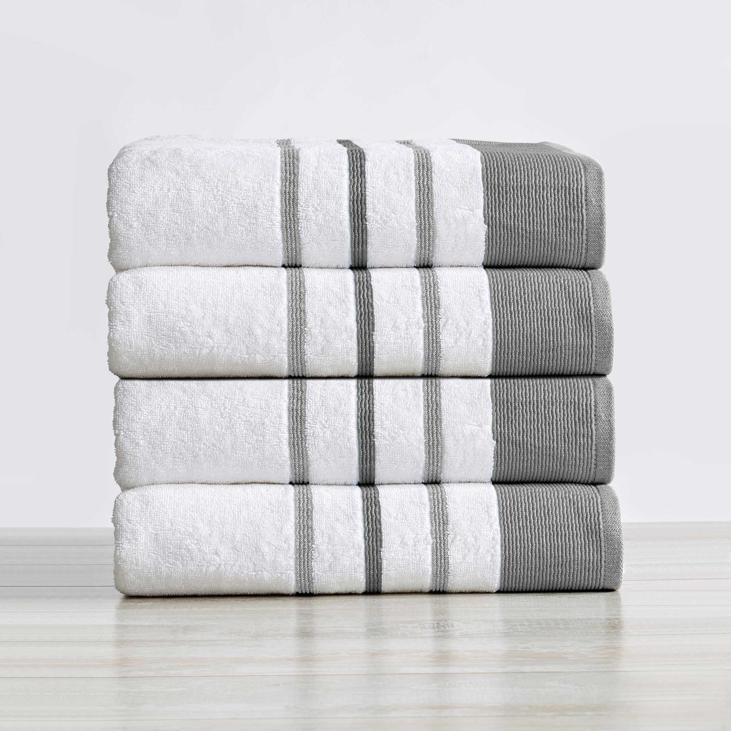 4 Pack Cotton Stripe Bath Towel Set - Noelle Collection