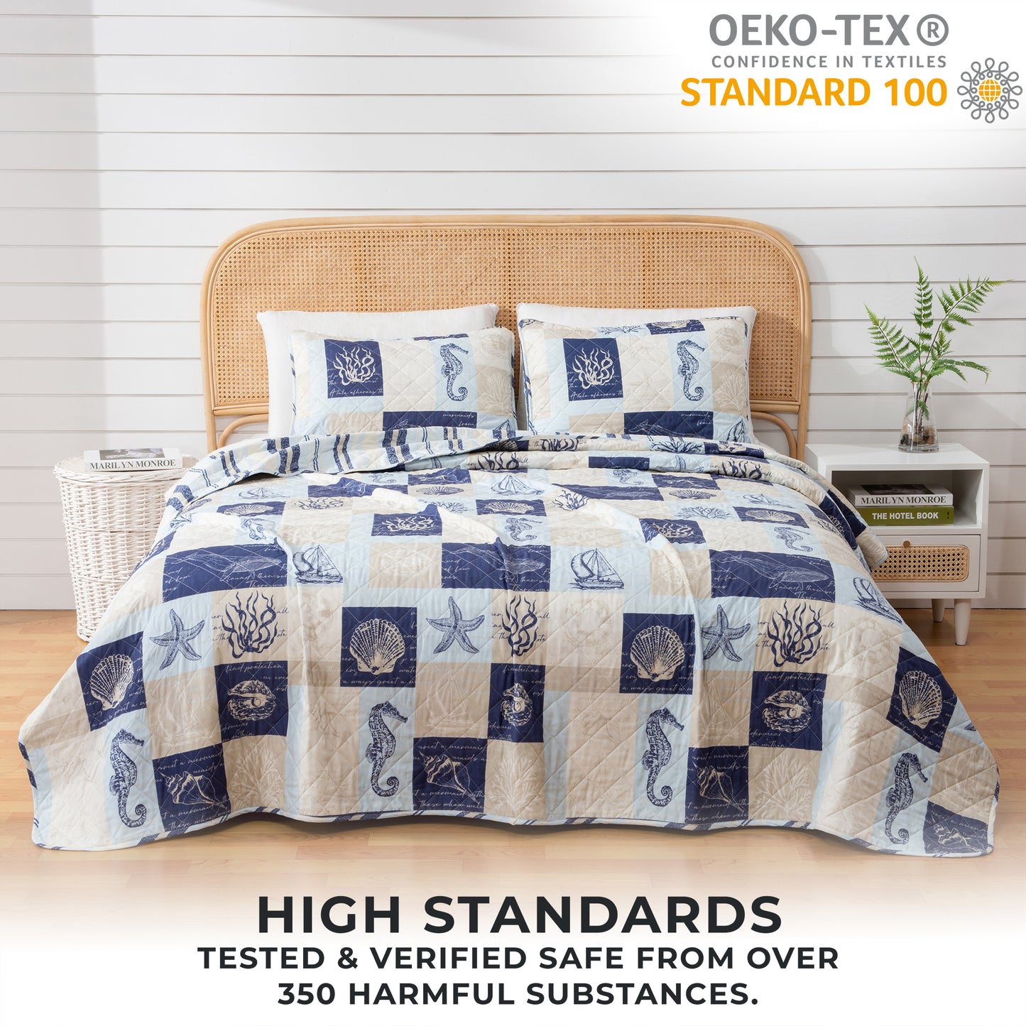 Caspian Collection 3 Piece Coastal Patchwork Quilt Set