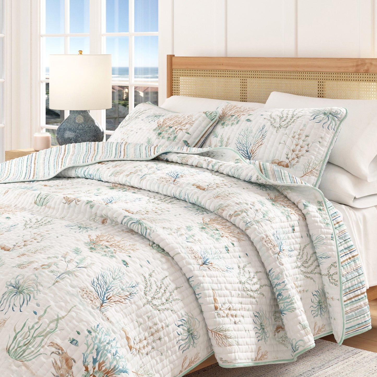 Coastal Printed Cotton Quilt Set - Santa Barbara Collection