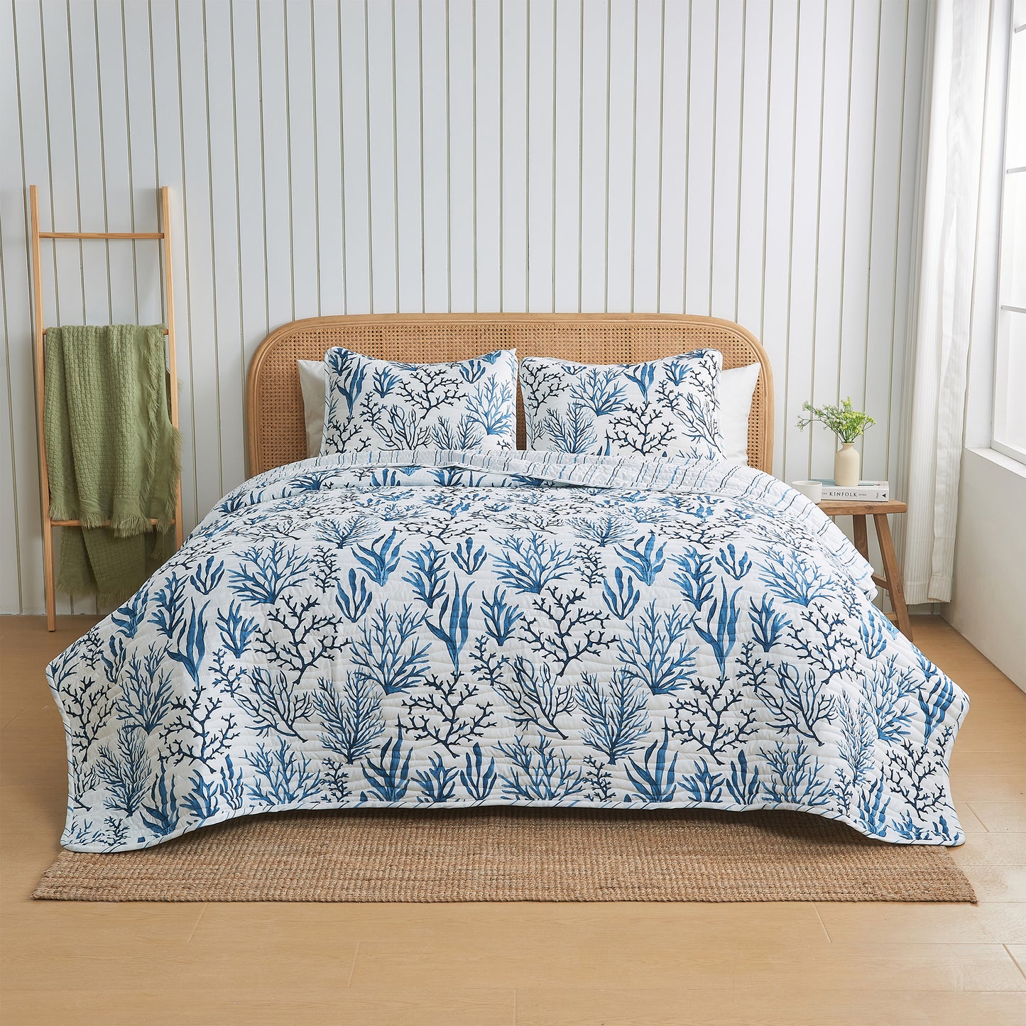 Coastal Navy Coral Quilt Set - Saelia Collection