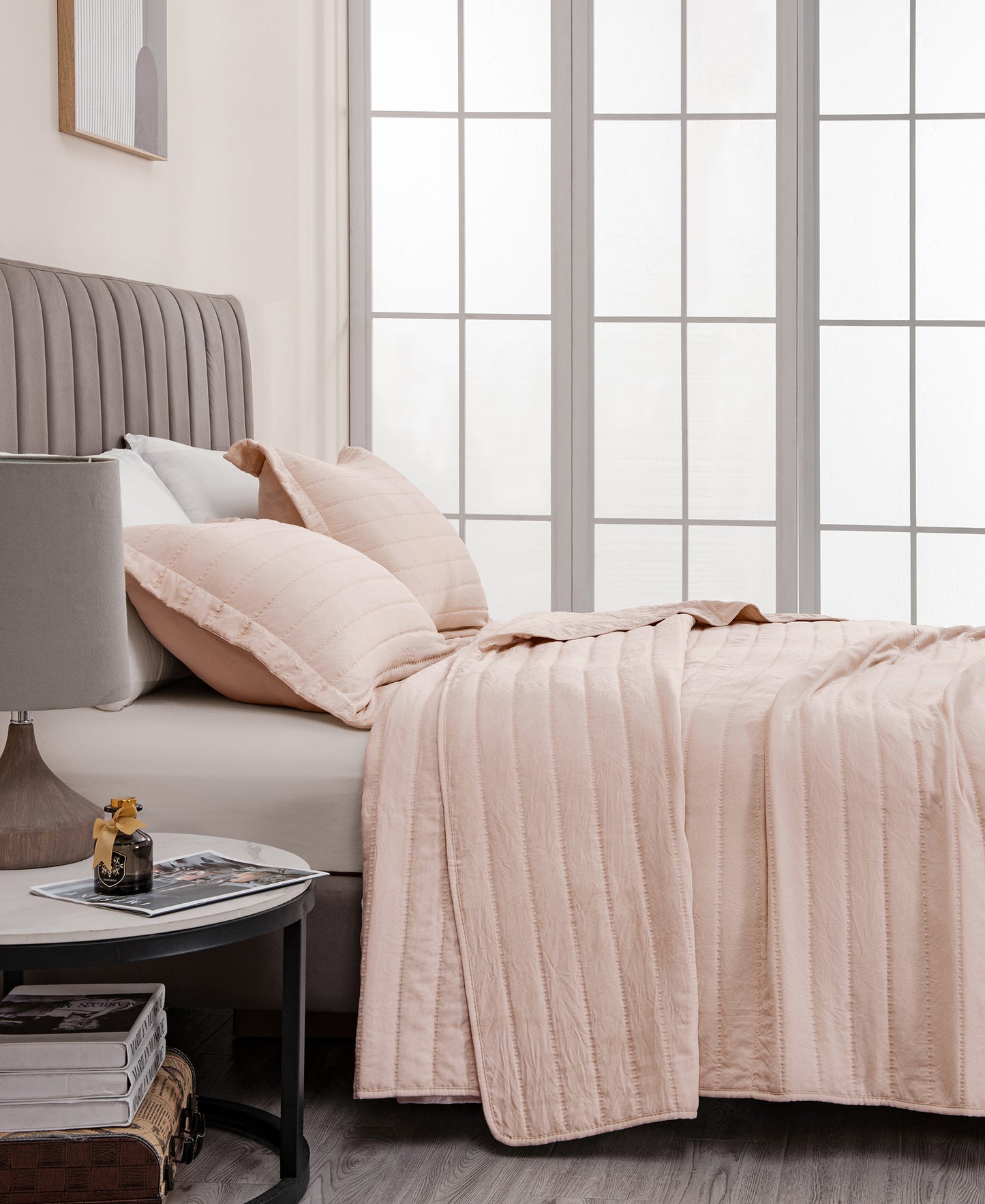 3-Piece Solid Striped Quilt - Virginia Collection