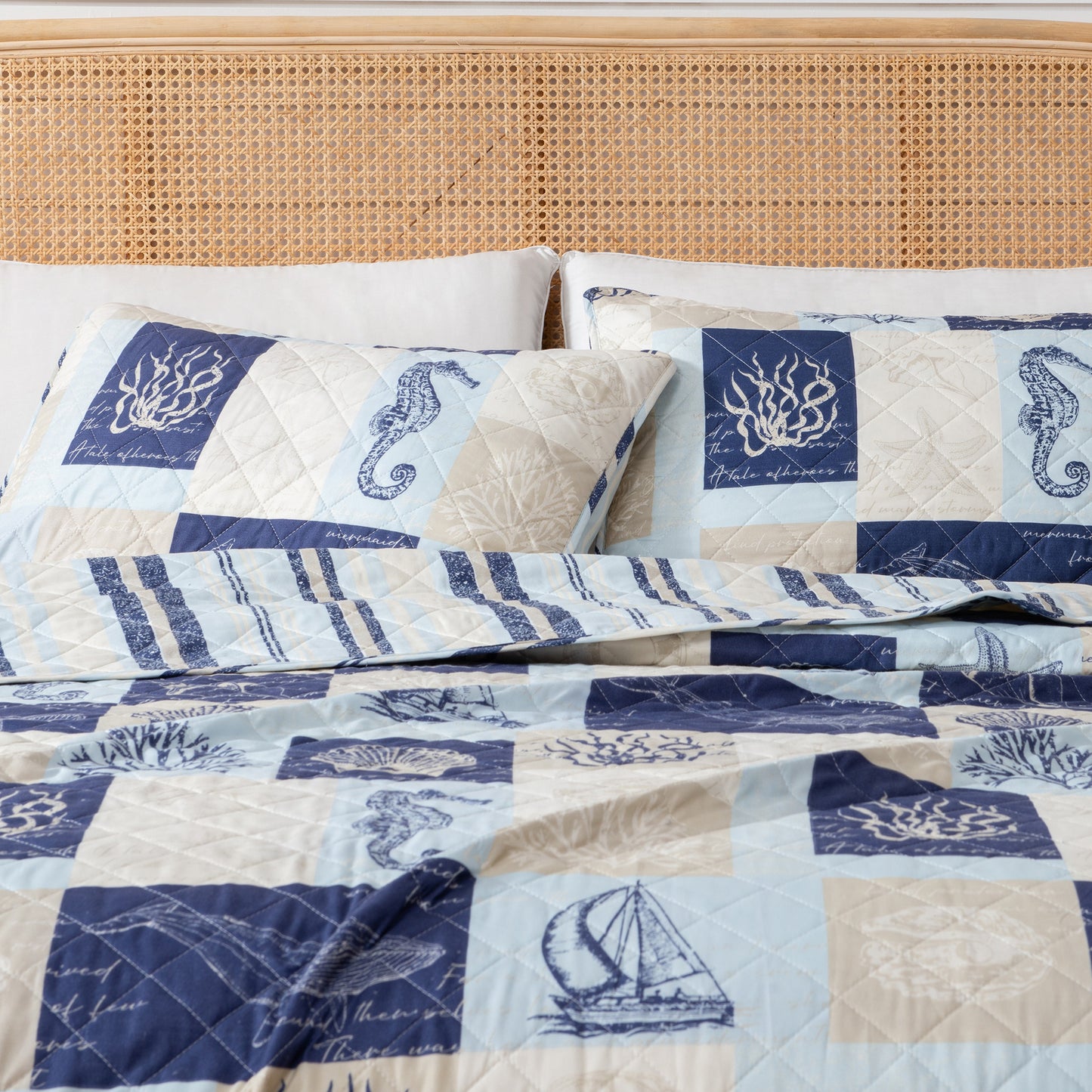 Caspian Collection 3 Piece Coastal Patchwork Quilt Set