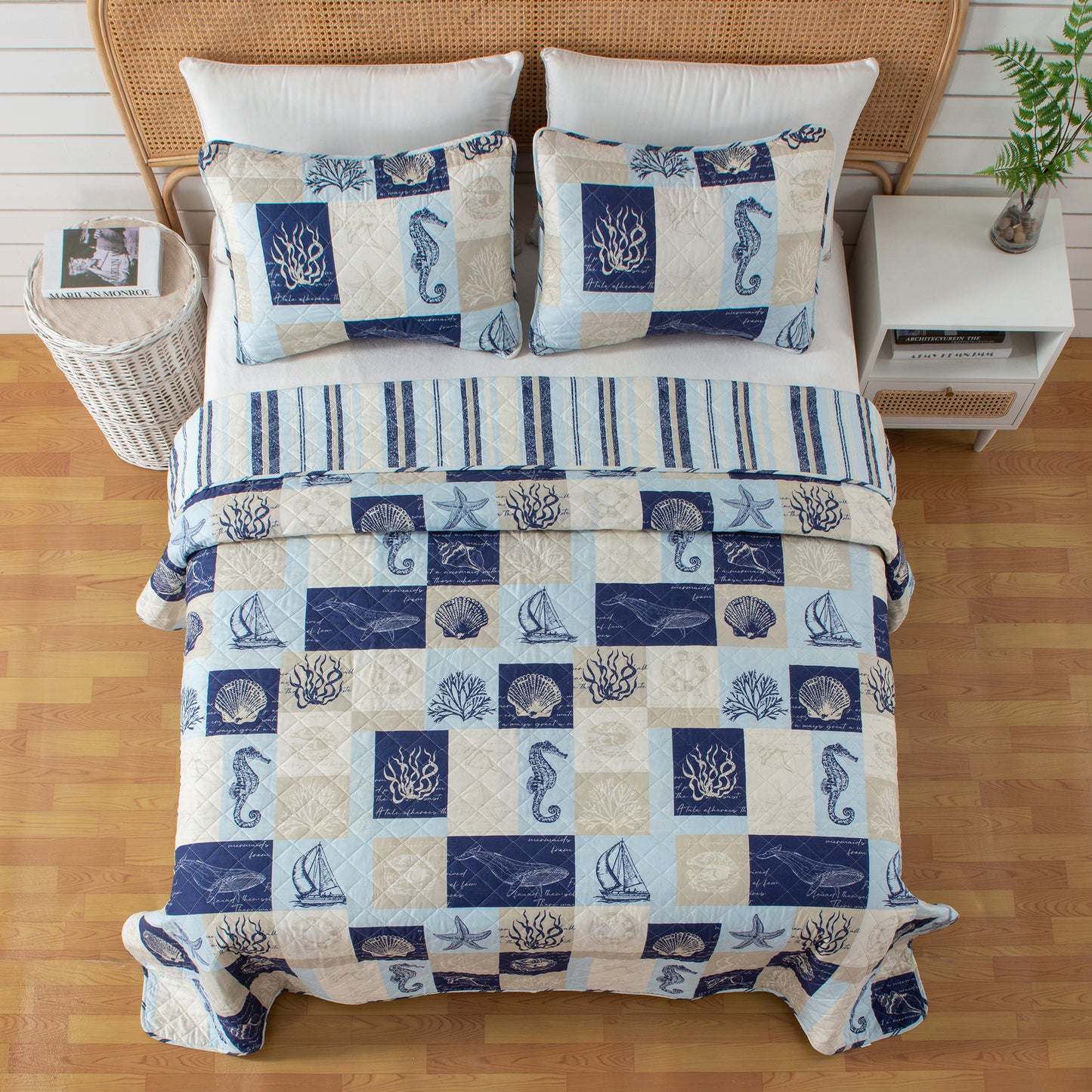 Caspian Collection 3 Piece Coastal Patchwork Quilt Set